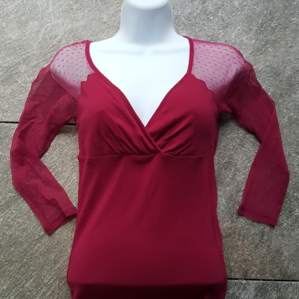 Victoria's Secret V Neck Shirt with Sheer Sleeves